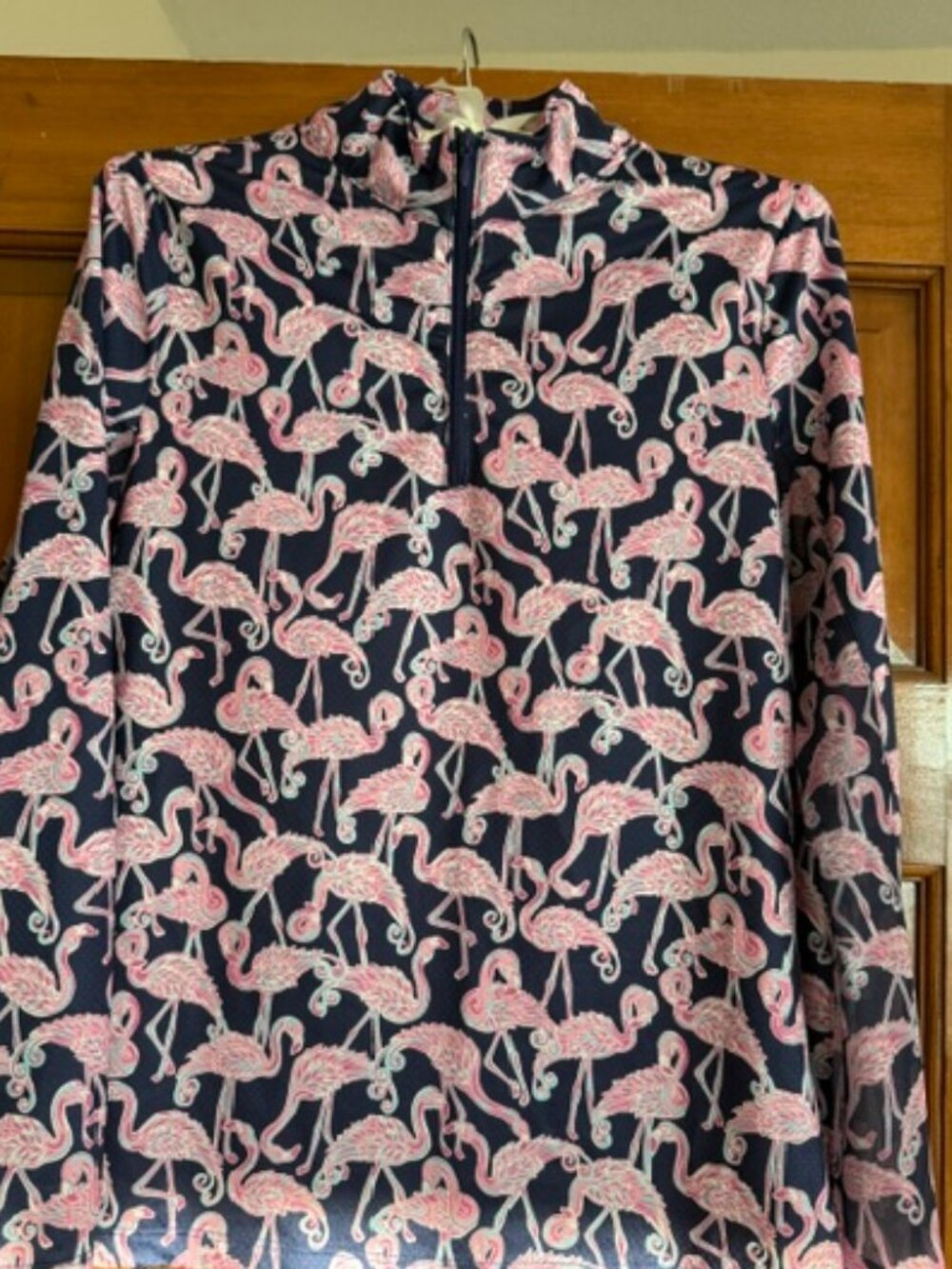 Gottex Long Sleeve Ladies Golf/Tennis SPF Navy Flamingo, 1/4 Zip Size XS